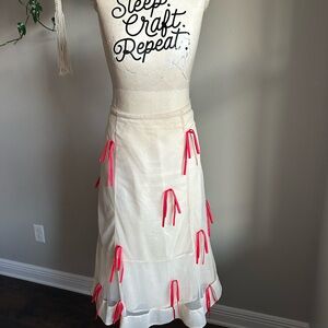 Anthropologie Cream Tulle Skirt with Red Bows